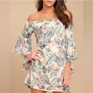 Lulu's Floral off Shoulder Ruffle Sleeve Dress Medium